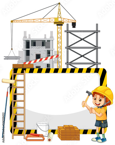 Empty banner with construction objects and elements
