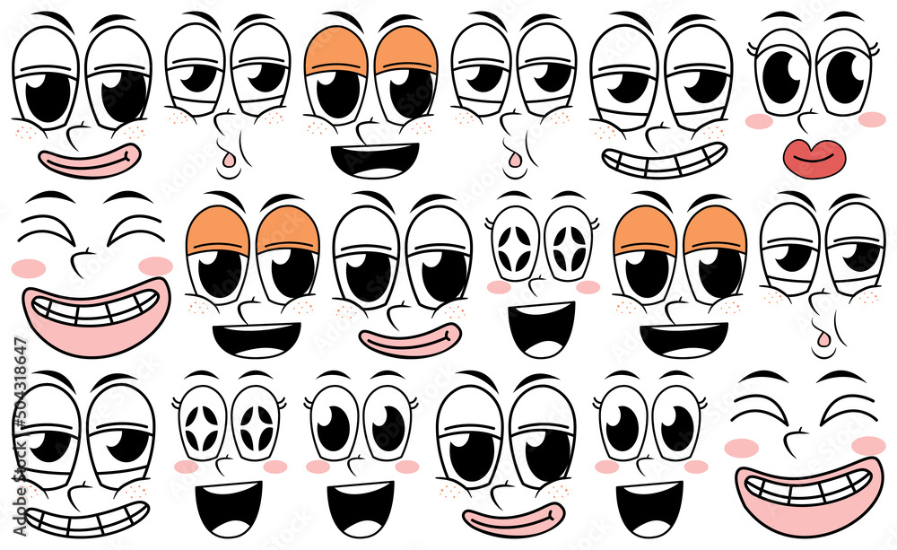 Set of facial expression on white background