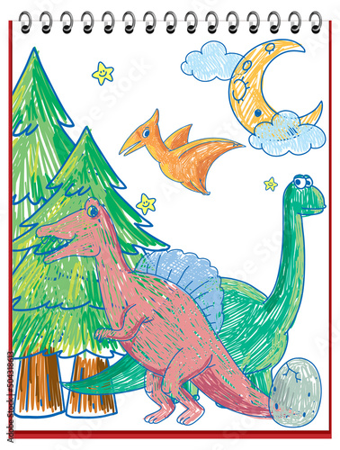 Kids hand drawn doodle dinosaurs