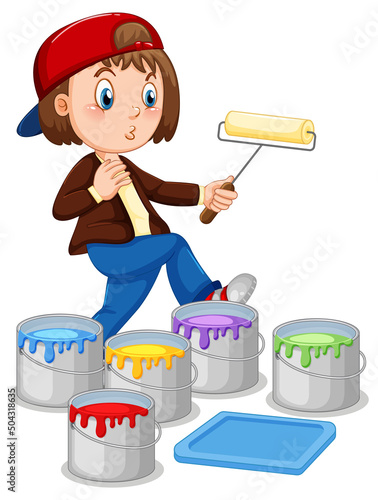 Little girl with buckets of paints