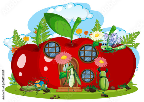 Fantasy apple house with cartoon insects