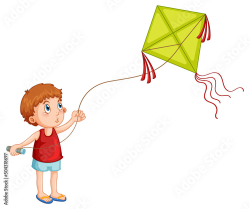 Cartoon boy playing kite