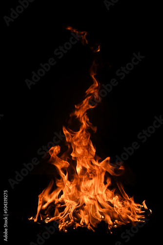 Fire flame isolate on black background. Burn flames, abstract texture. Art design for fire pattern, flame texture. © Volodymyr