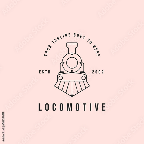 locomotive logo line art vector symbol illustration design, old train logo design