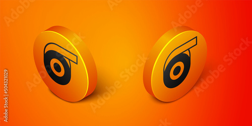 Isometric Scotch tape icon isolated on orange background. Roll adhesive tape. Insulating tape. Orange circle button. Vector