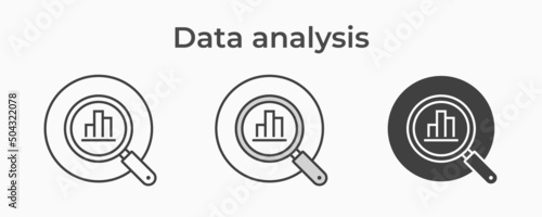Data analysis icon. Black vector illustration isolated on white background.