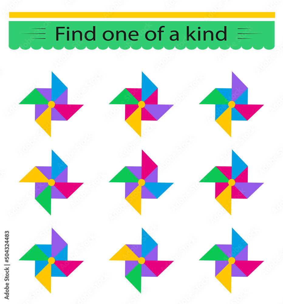 Educational game for kids. Need to find one of a kind propeller. Visual intelligence. Vector illustration Educational game for kids. Need to find one of a kind propeller. Visual intelligence. Vector illustration