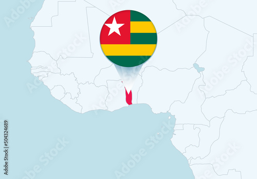 Africa with selected Togo map and Togo flag icon.