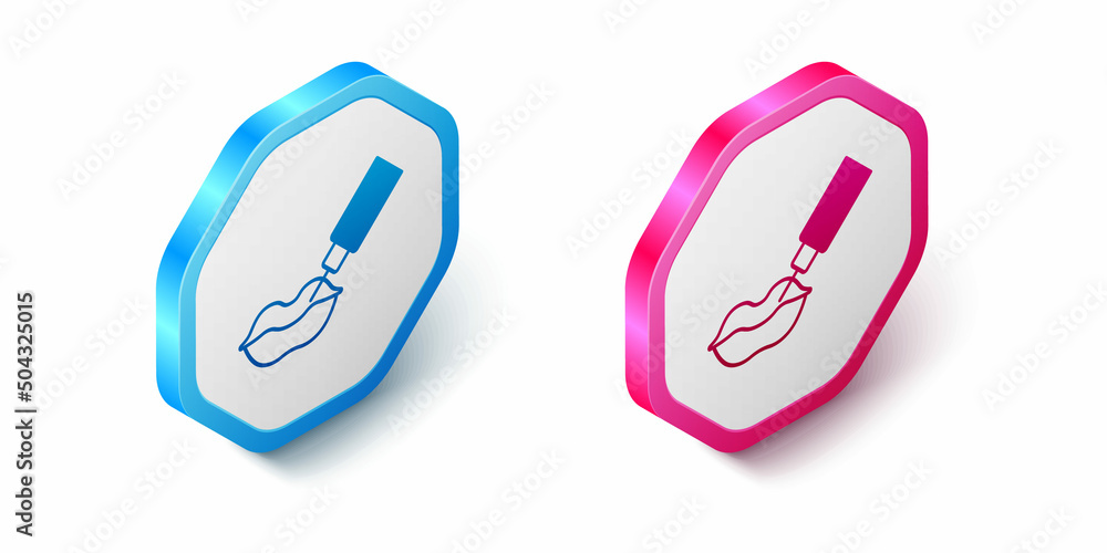 Isometric Lip augmentation icon isolated on white background. Hyaluronic acid lips injection. Contour plastic. Hexagon button. Vector Isometric Lip augmentation icon isolated on white background. Hyaluronic acid lips injection. Contour plastic. Hexagon button. Vector