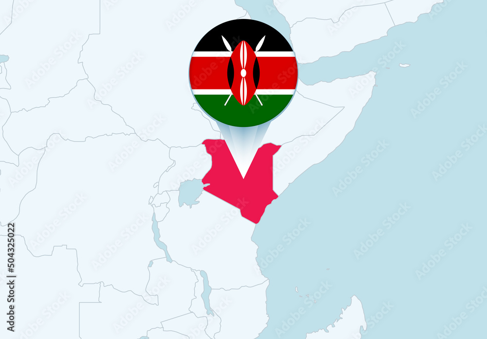 Naklejka premium Africa with selected Kenya map and Kenya flag icon.