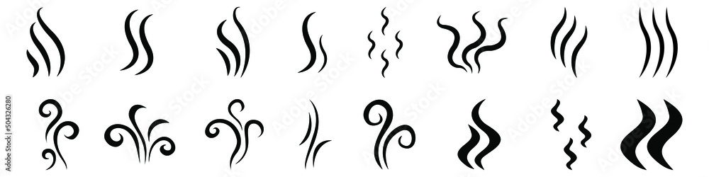 Aroma icon vector set. smell illustration sign collection. vaporize symbol or logo. Outline symbols smoke, cooking steam odour, fume of flame.  - obrazy, fototapety, plakaty 