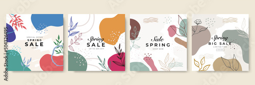 Trendy Spring sale floral square templates. Suitable for social media posts, mobile apps, cards, invitations, banners design and web/internet ads. © SyahCreation
