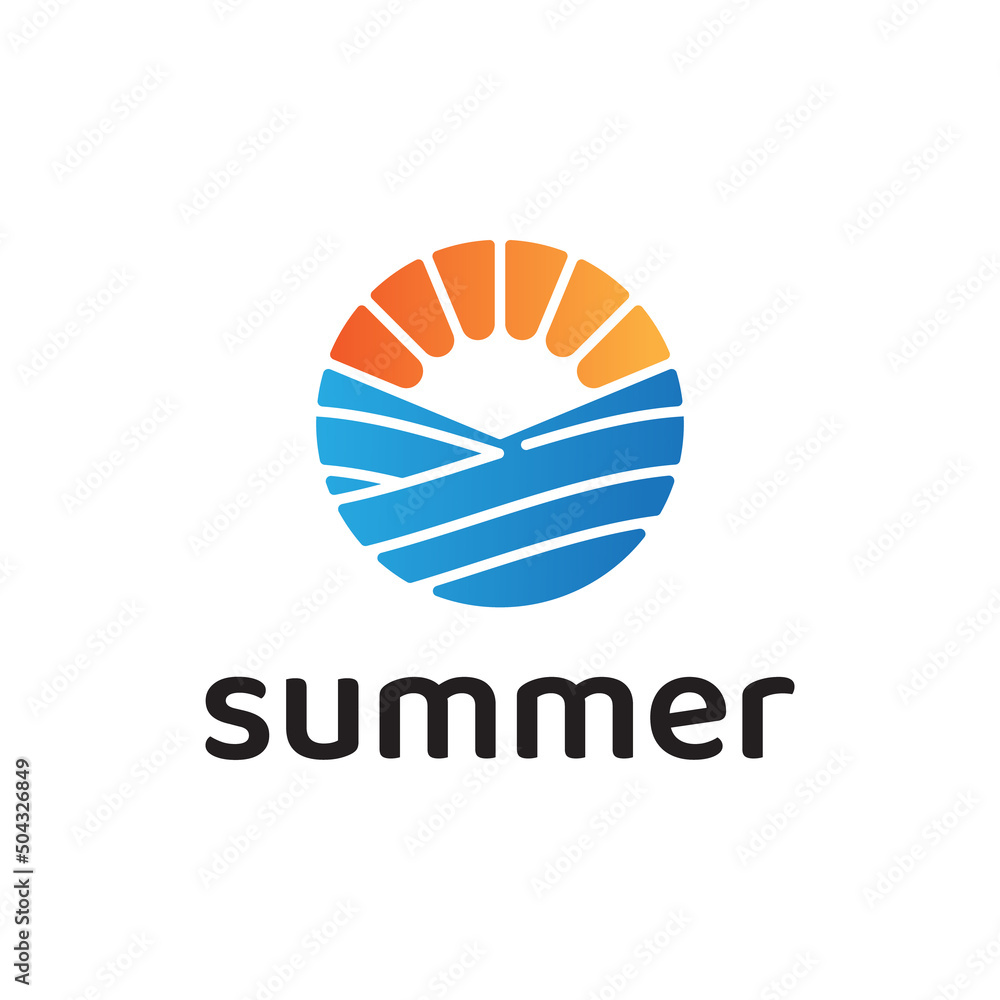 ocean sunset summer logo design