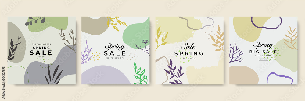 Minimalist abstract nature art shapes collection. Pastel color doodle bundle for fashion design, summer season or natural concept. Modern hand drawn plant leaf and tropical shape decoration set.