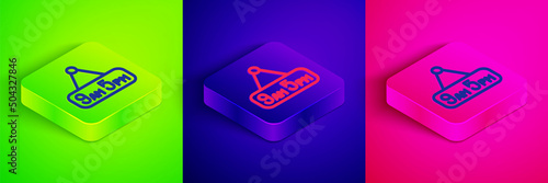 Isometric line From 9 to 5 job icon isolated on green, blue and pink background. Concept meaning work time schedule daily routine classic traditional employment. Square button. Vector