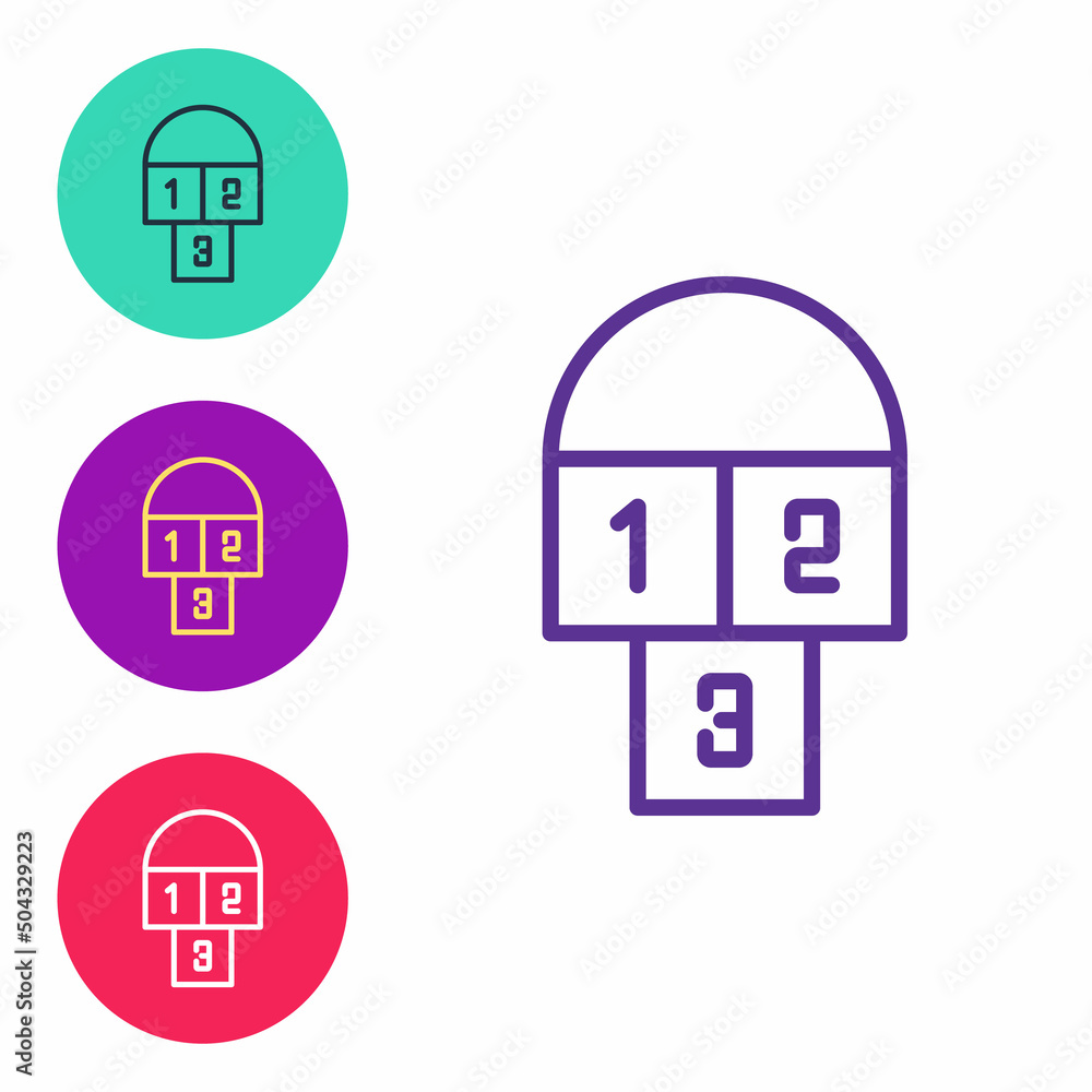 Set line Hopscotch icon isolated on white background. Children asphalt coating drawing. Set icons colorful. Vector Set line Hopscotch icon isolated on white background. Children asphalt coating drawing. Set icons colorful. Vector