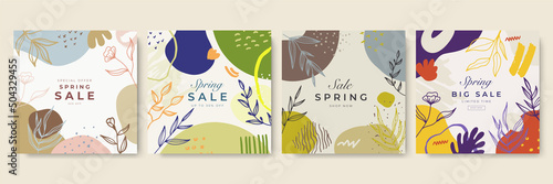 Social media stories, posts, highlights templates. Abstract floral vector backgrounds with copy space for text
