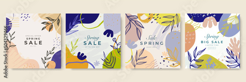 Social media stories, posts, highlights templates. Abstract floral vector backgrounds with copy space for text