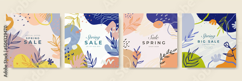 Social media stories, posts, highlights templates. Abstract floral vector backgrounds with copy space for text