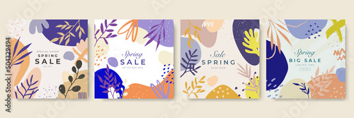 Social media stories, posts, highlights templates. Abstract floral vector backgrounds with copy space for text