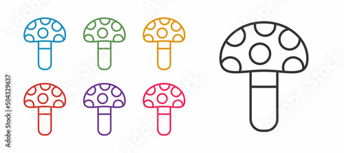 Set line Psilocybin mushroom icon isolated on white background. Psychedelic hallucination. Set icons colorful. Vector