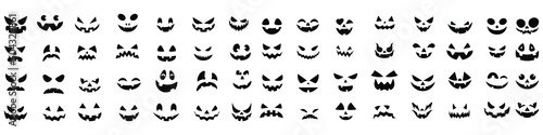 Pumpkin face icon vector set. Halloween illustration sign collection.