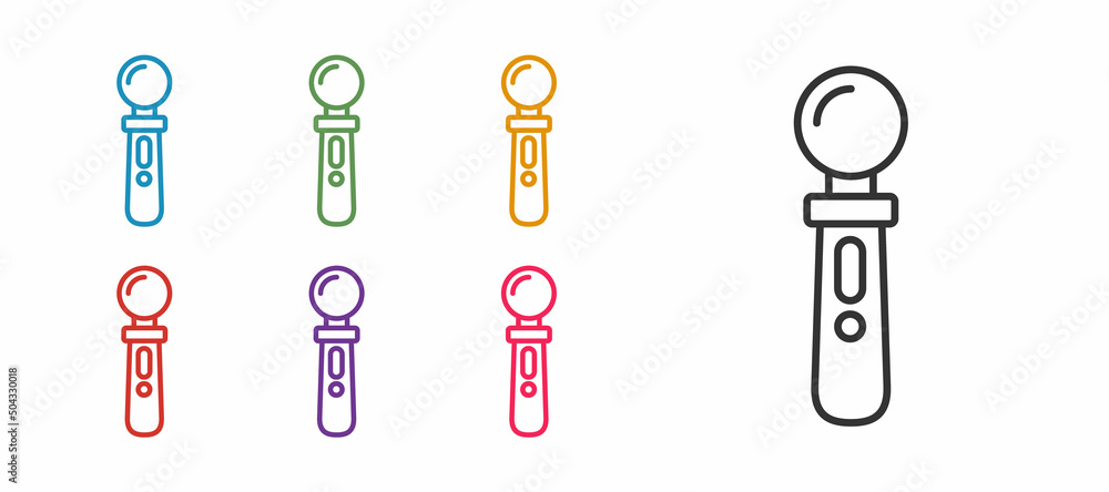 Set line VR controller game icon isolated on white background. Virtual reality experience, sensation of presence, position-tracking technology device. Set icons colorful. Vector Set line VR controller game icon isolated on white background. Virtual reality experience, sensation of presence, position-tracking technology device. Set icons colorful. Vector