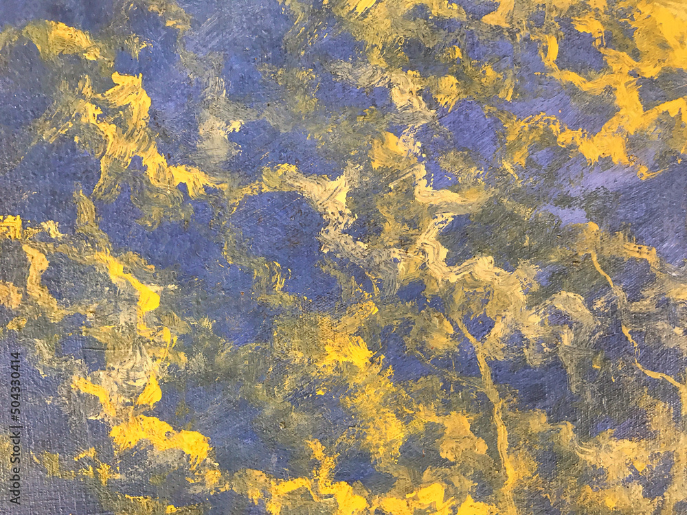 Abstract art background navy blue and yellow colors. Watercolor painting on canvas with gradient.