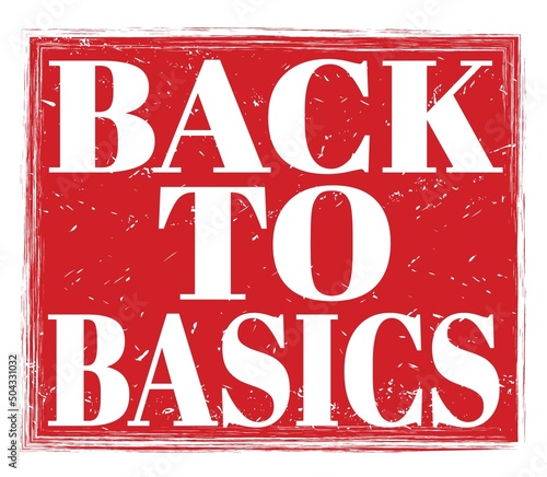 BACK TO BASICS  text on red stamp sign