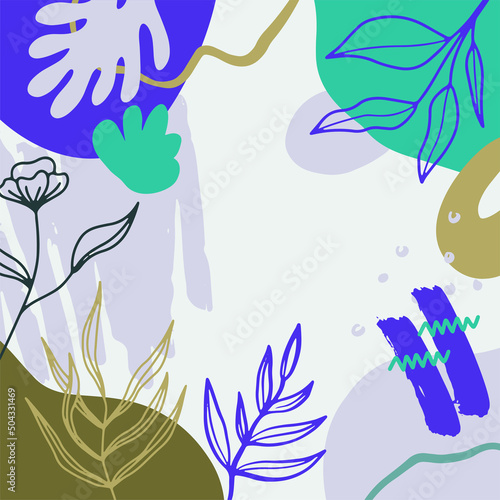 Abstract flowers design template for social media posts  stories  banners  mobile apps  web  print  ads. Vector layout with copy space for text  organic shapes  florals. Pastel colors  natural motifs