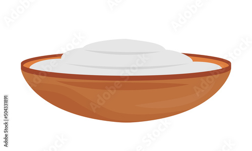 Clay bowl with rice semi flat color vector element. Full sized object on white. Tasty dish. Earthenware crockery simple cartoon style illustration for web graphic design and animation