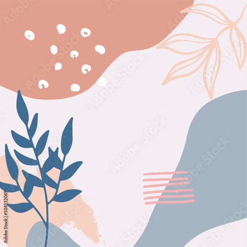 Vector design templates in simple modern style with copy space for text, flowers and leaves - wedding invitation backgrounds and frames, social media stories wallpapers