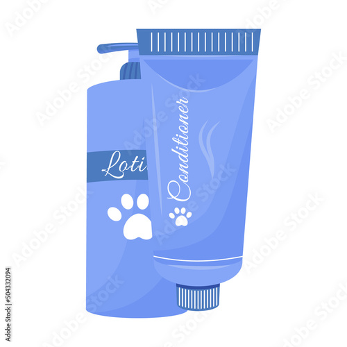 Cosmetics for pets semi flat color vector element. Full sized object on white. Domestic animals care. Grooming for cats and dogs simple cartoon style illustration for web graphic design and animation
