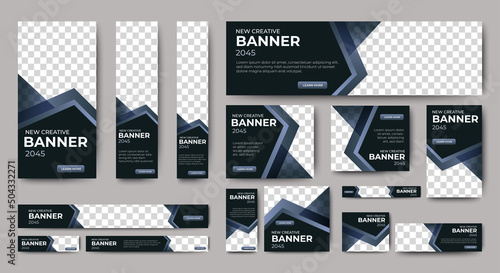 set of corporate web banners of standard size with a place for photos. Vertical, horizontal and square template
