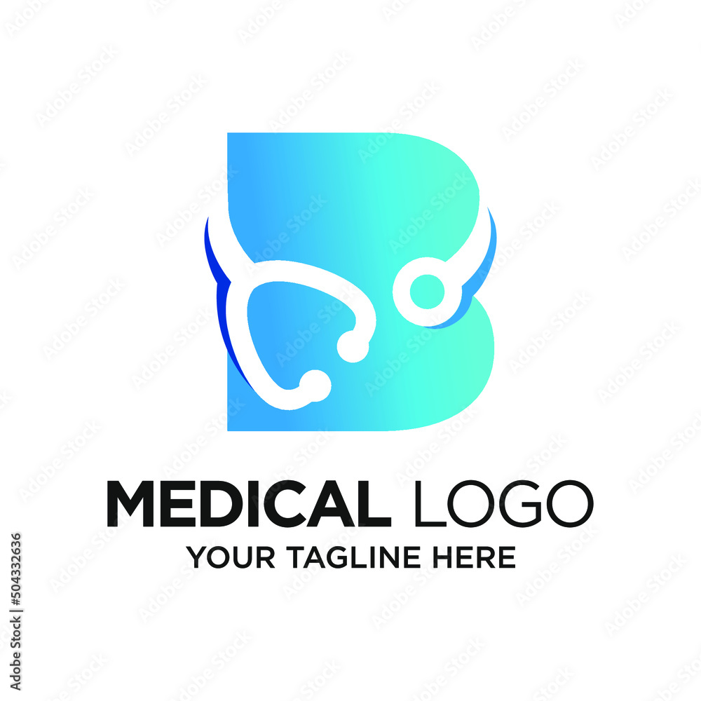 Letter B Stethoscope Logo Design Template Inspiration, Vector Illustration.