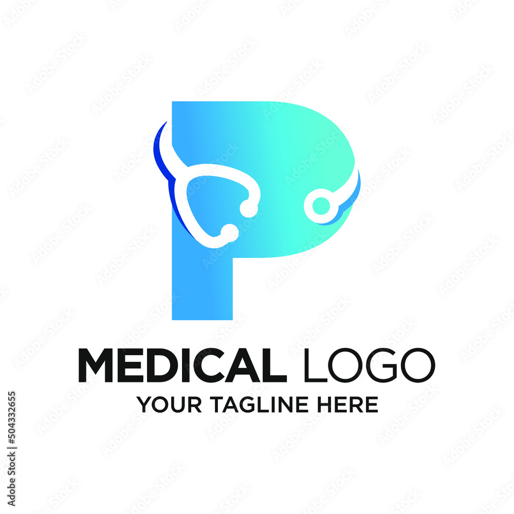 Letter P Stethoscope Logo Design Template Inspiration, Vector Illustration.