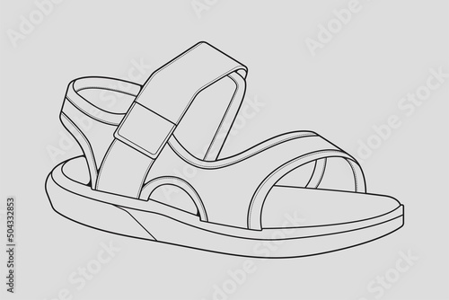 strap sandals outline drawing vector, strap sandals in a sketch style, trainers template outline, vector Illustration.