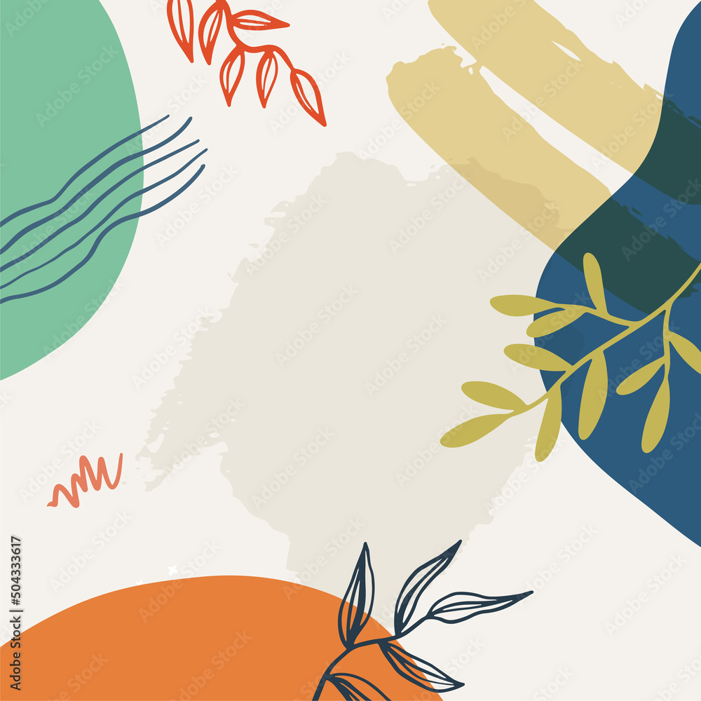 Fototapeta premium Minimalist abstract background with outline leaves