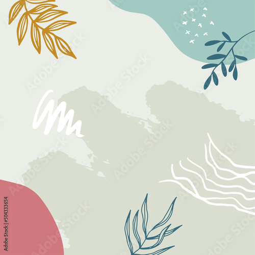 Vector design templates in simple modern style with copy space for text, flowers and leaves - wedding invitation backgrounds and frames, social media stories wallpapers