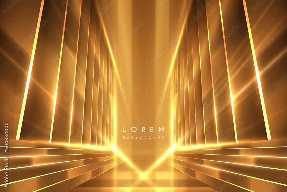 Abstract golden shapes with light effect background - obrazy, fototapety, plakaty 