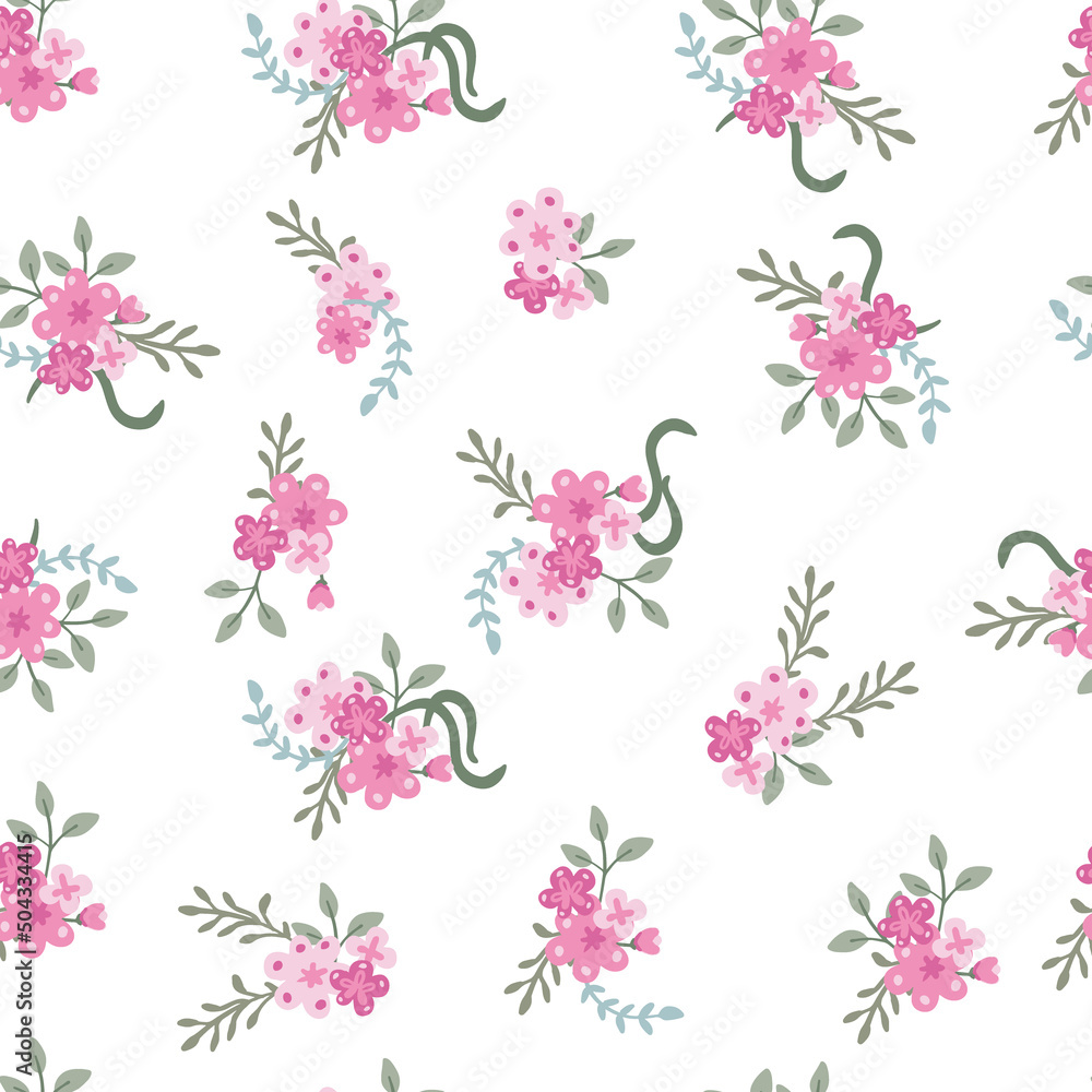 Small Ditsy Pink Flowers Bouquets Vector Seamless Pattern Small Ditsy Pink Flowers Bouquets Vector Seamless Pattern