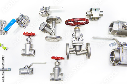 Metal valve taps for pipes isolated white