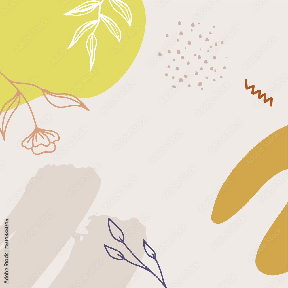 Floral flower modern vector illustrations with hand drawn organic shapes, textures and flowers.Trendy creative backgrounds for social media posts and stories, banners, branding design, covers
