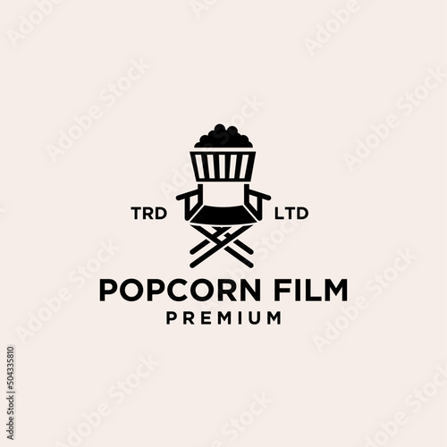 Premium popcorn cinema film vector black logo icon design