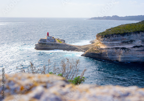Fototapeta Paysage de Corse - ville de Bonifacio et falaises - phare