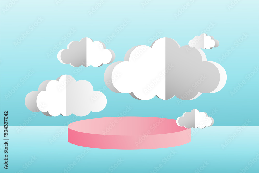 3d social media post template banner, cloud papper cut style with podium design 3d social media post template banner, cloud papper cut style with podium design