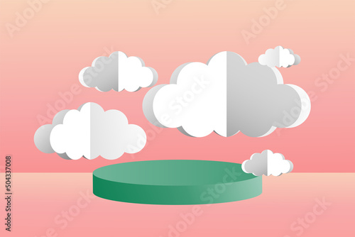 3d social media post template banner, cloud papper cut style with podium design