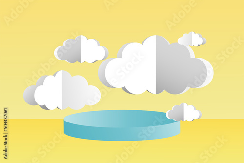 3d social media post template banner, cloud papper cut style with podium design
