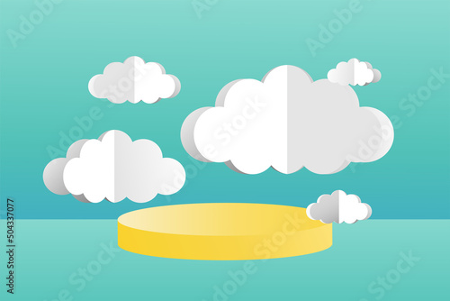 3d social media post template banner, cloud papper cut style with podium design