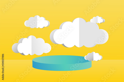 3d social media post template banner, cloud papper cut style with podium design